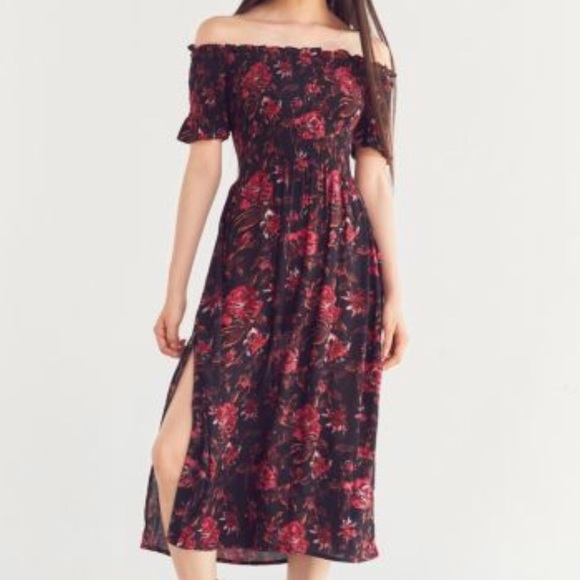 kimchi blue smocked off the shoulder dress Kimchi Blue Women's Picnic Midnight Floral Off-the-Shoulder Midi Party Dress